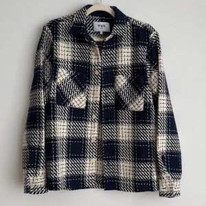 wax Navy & Cream Plaid Quilted Shirt Jacket -